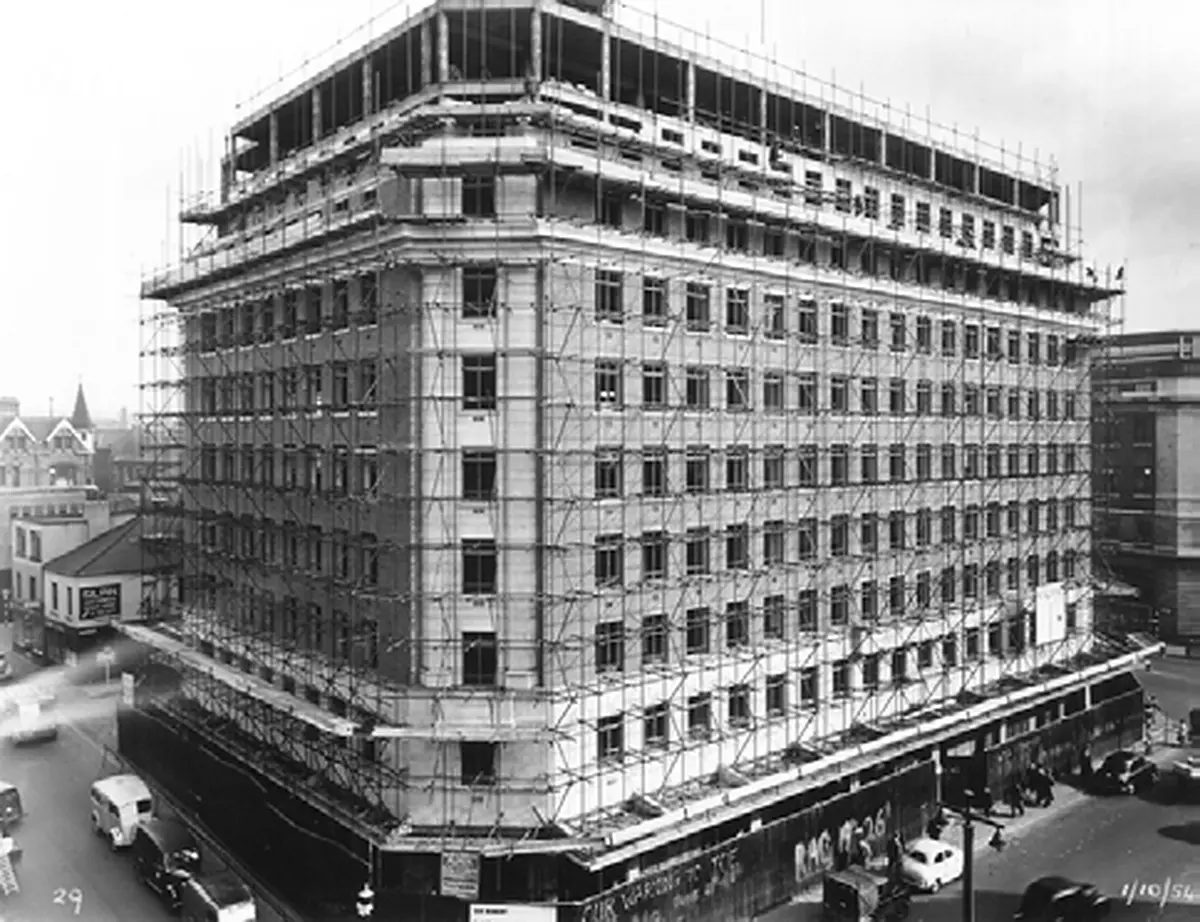 Historic photograph of 42 The Headrow nearing completion in Leeds during the 1950s