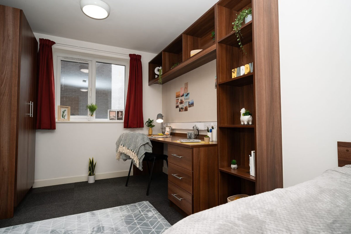 Student bedroom interior at Walker Street in Preston