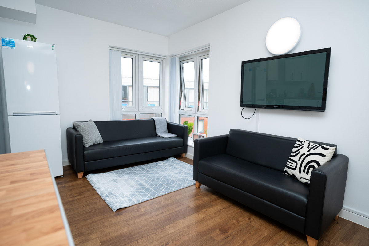 Shared lounge at Moor Lane Halls in Preston