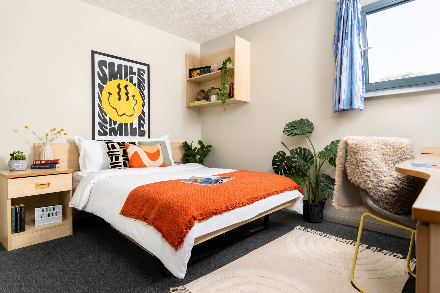 Furnished bedroom and study space at Archways