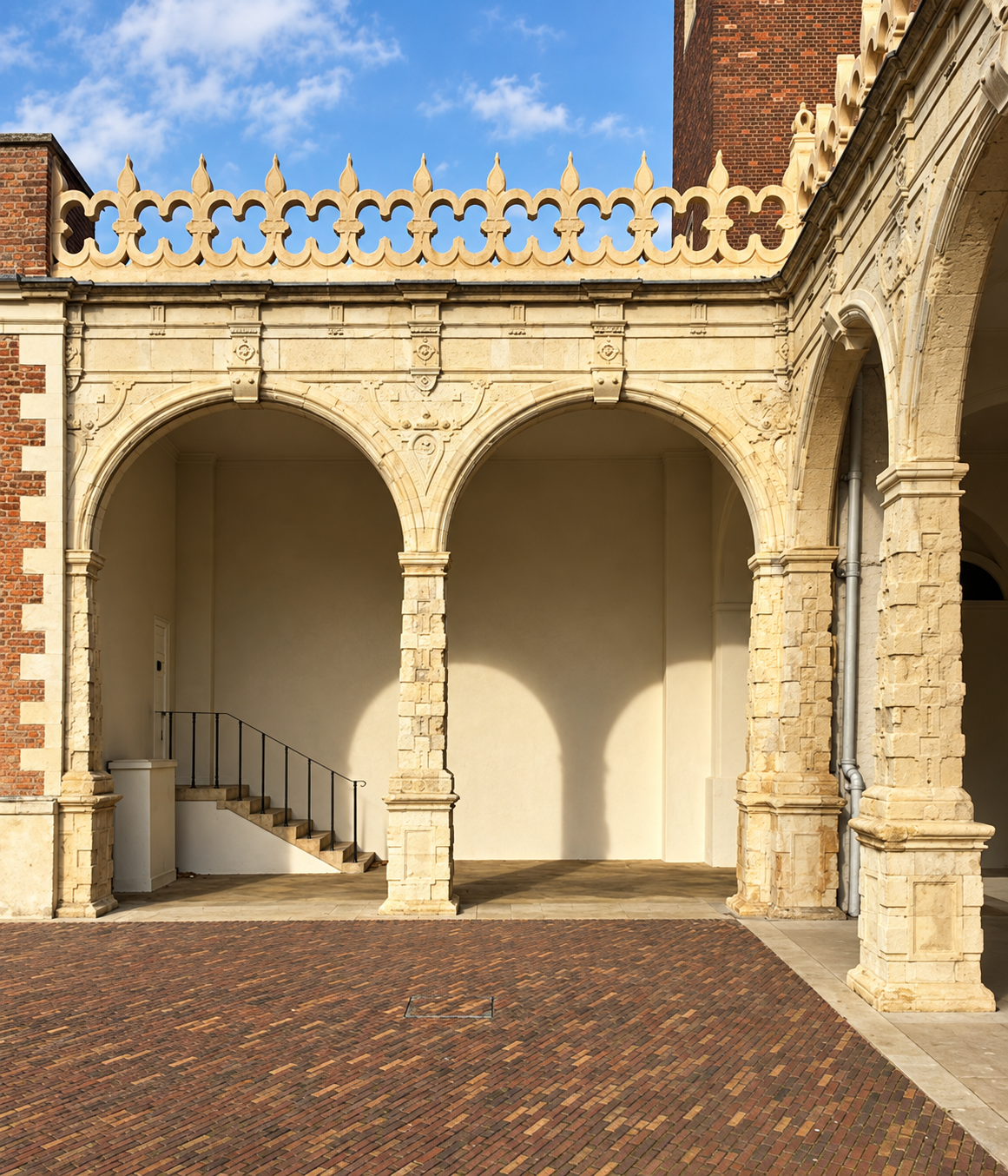 Decorative stone parapets and arches at Holland House