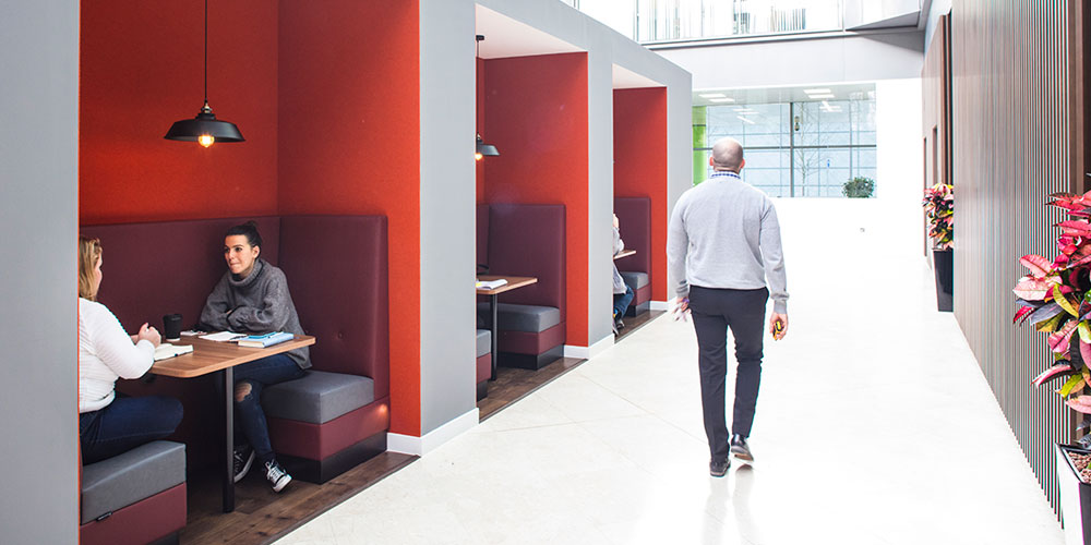 Informal meeting booths and breakout space at Matrix House