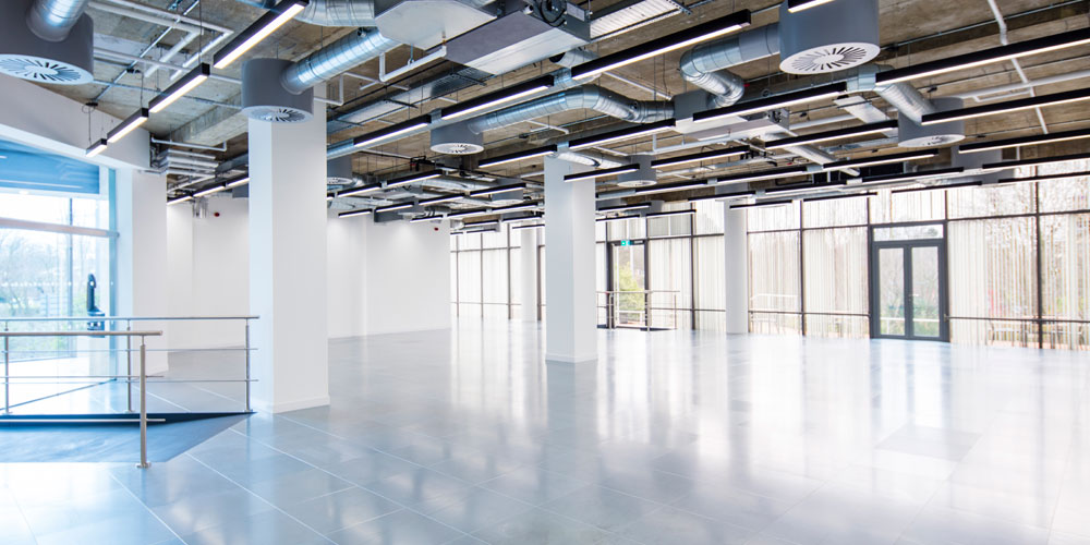 Flexible office accommodation with exposed services at Matrix House