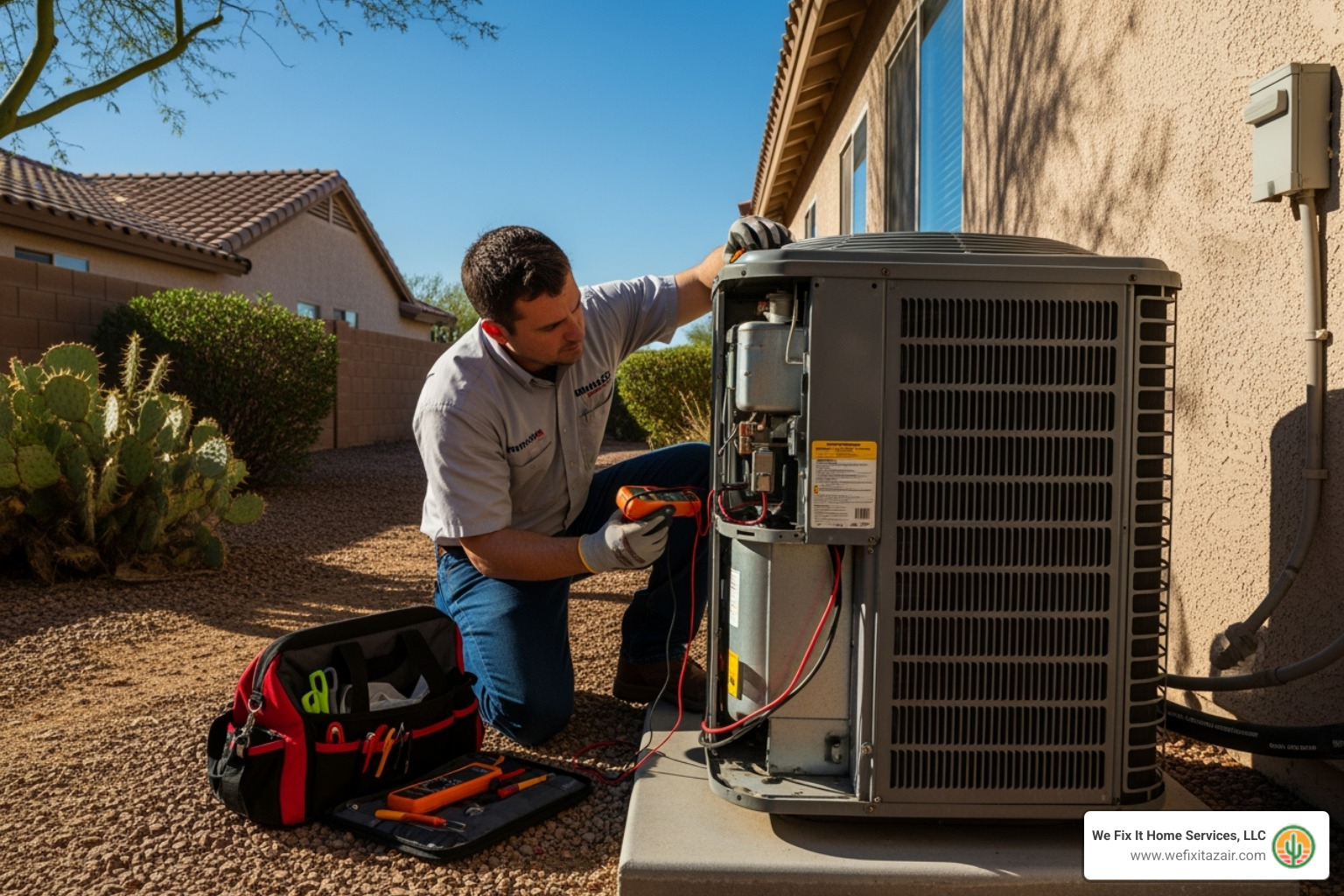 technician inspecting outdoor AC unit - hvac repair glendale