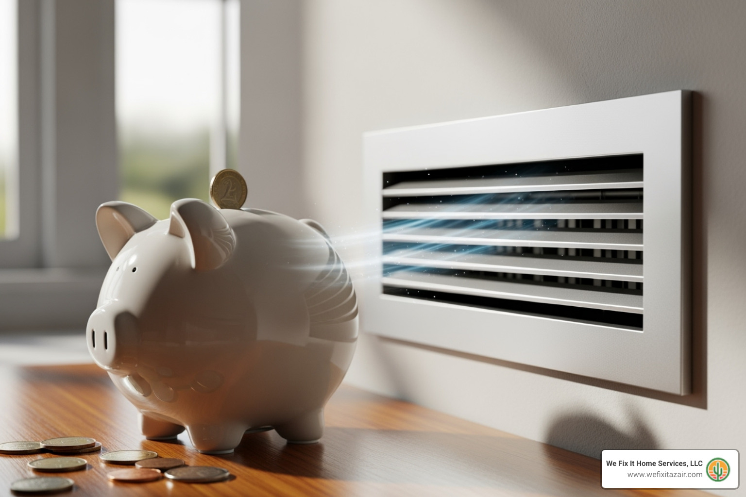 piggy bank next to clean air vent - hvac repair glendale