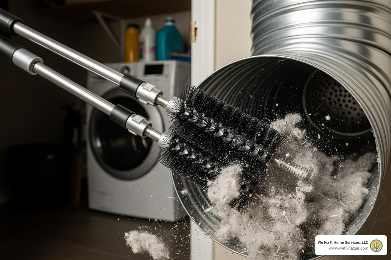 brush kit in vent duct - cleaning dryer vents