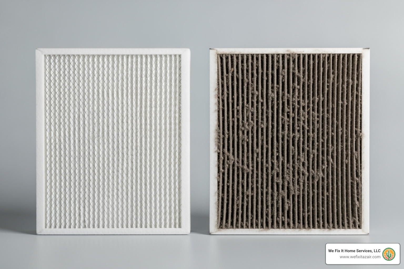 A clean air filter next to a dirty, clogged one - AC not cooling