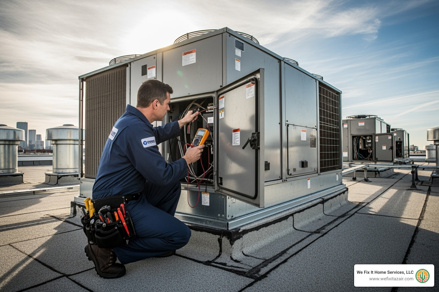 technician performing commercial HVAC maintenance - mechanical hvac
