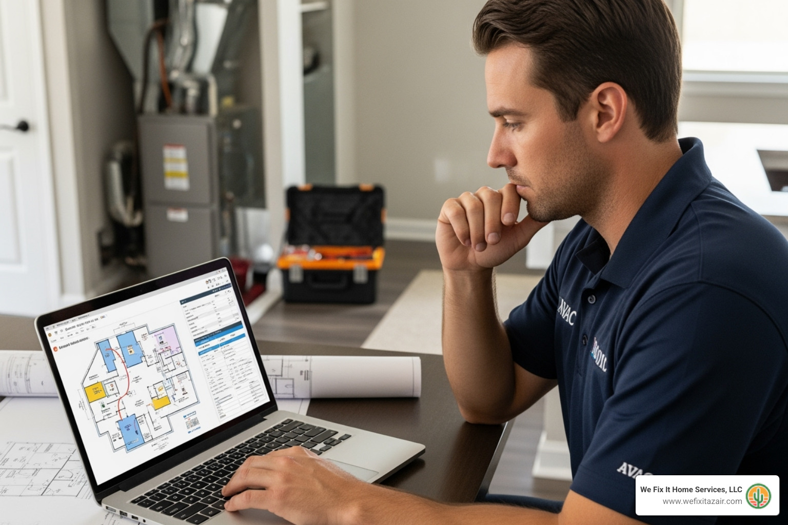 HVAC technician performing Manual J load calculation - heat pump installation chandler az