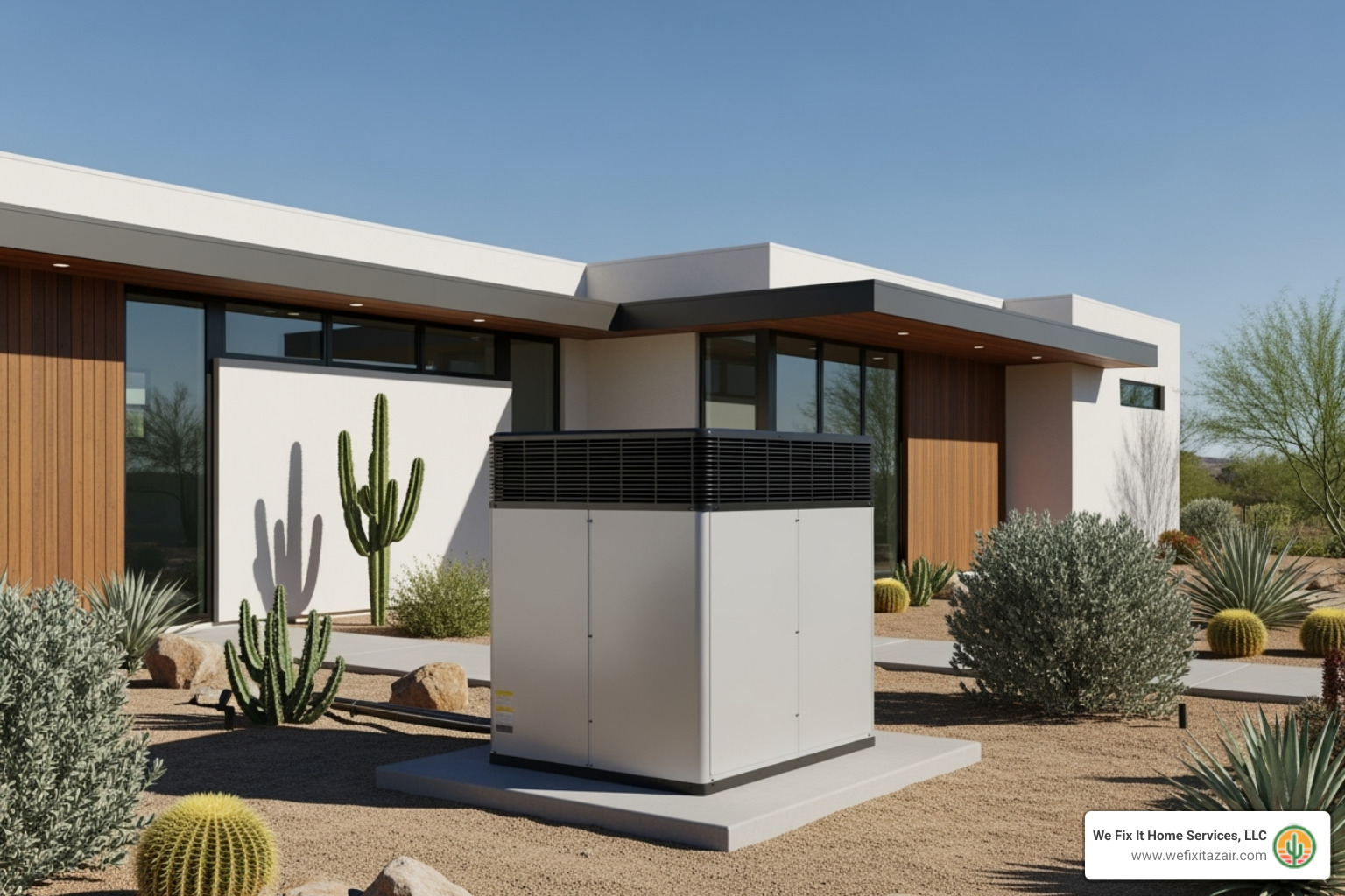 A modern, high-efficiency AC unit installed outside a Phoenix home - hvac financing options phoenix az