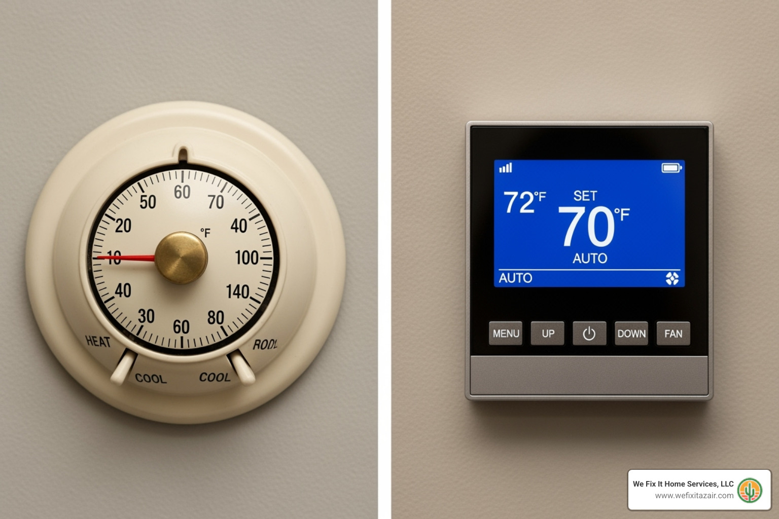 side-by-side comparison of old and new thermostats - programmable thermostat setup gilbert az