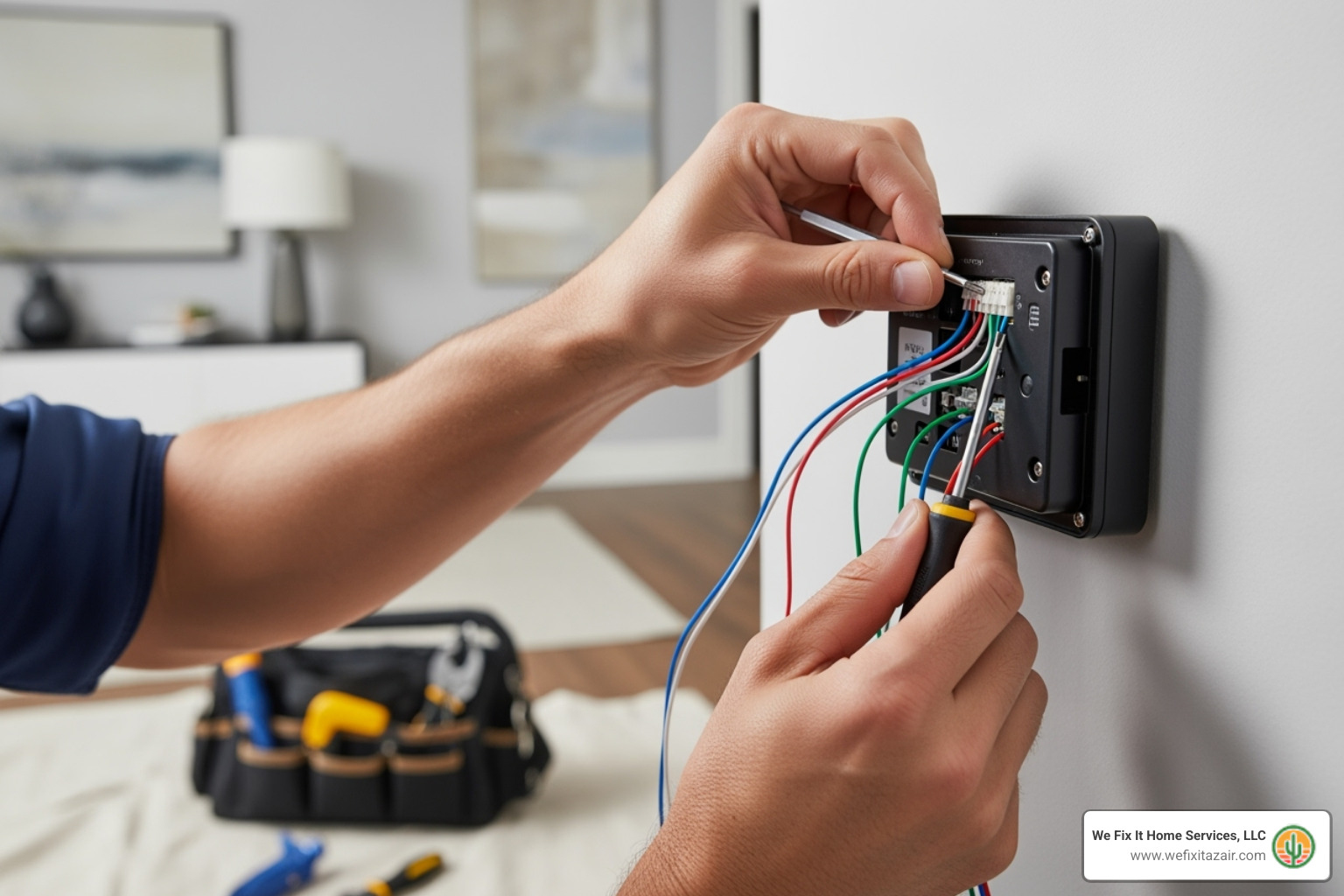 NATE-certified technician installing thermostat - programmable thermostat setup gilbert az