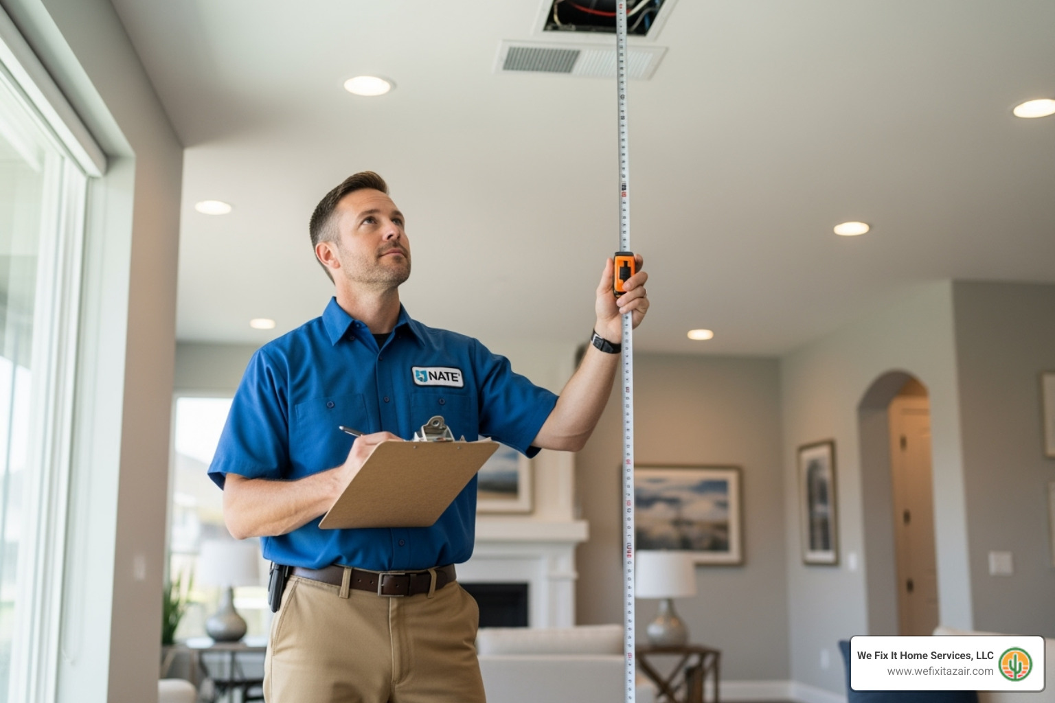 NATE-certified technician assessing a home's layout to determine the best placement for a new ducted AC system and ductwork modifications - ducted ac system installation chandler az