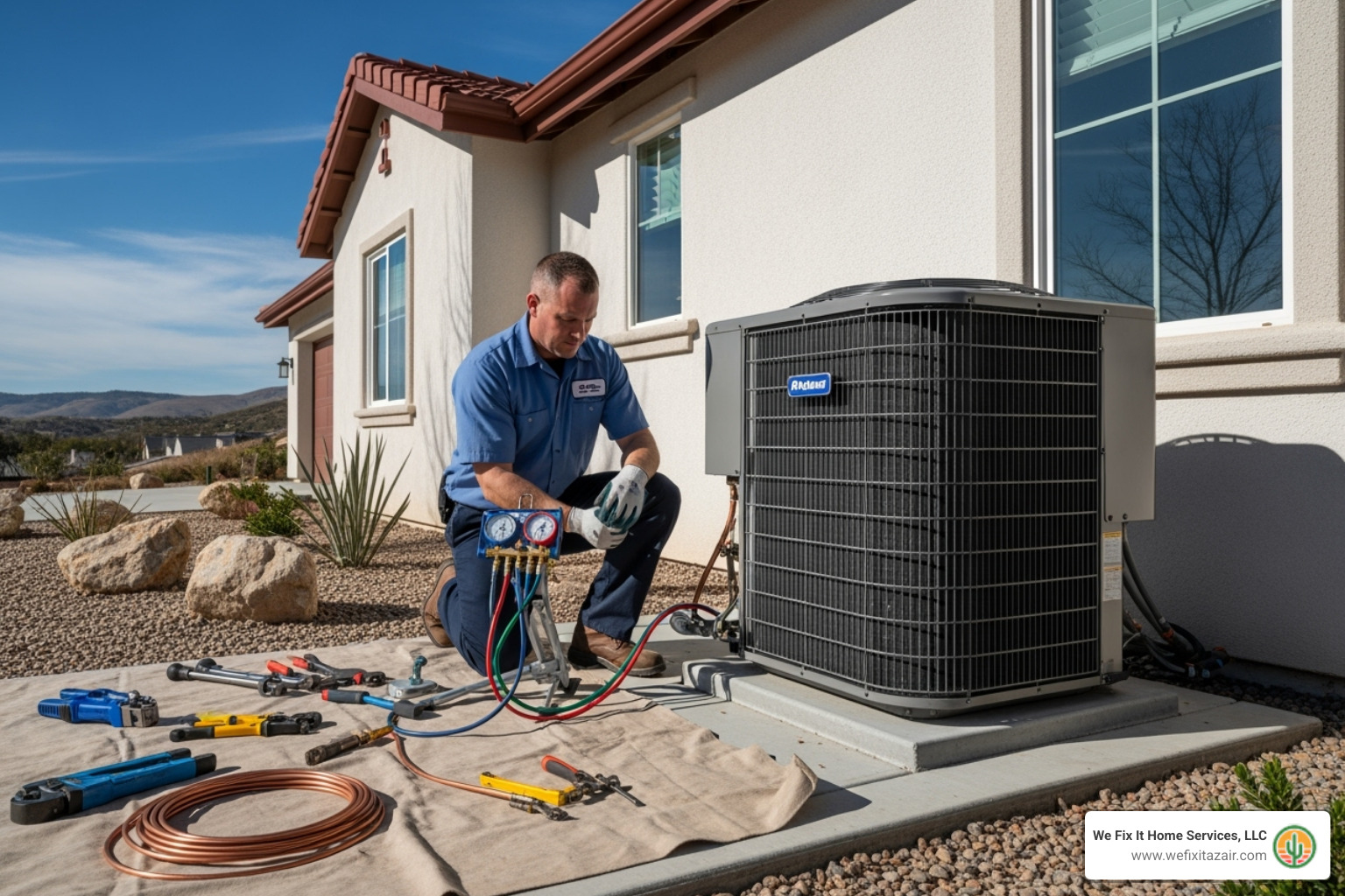 technician professionally installing a new heat pump - heat pump replacement mesa az technician professionally installing a new heat pump - heat pump replacement mesa az