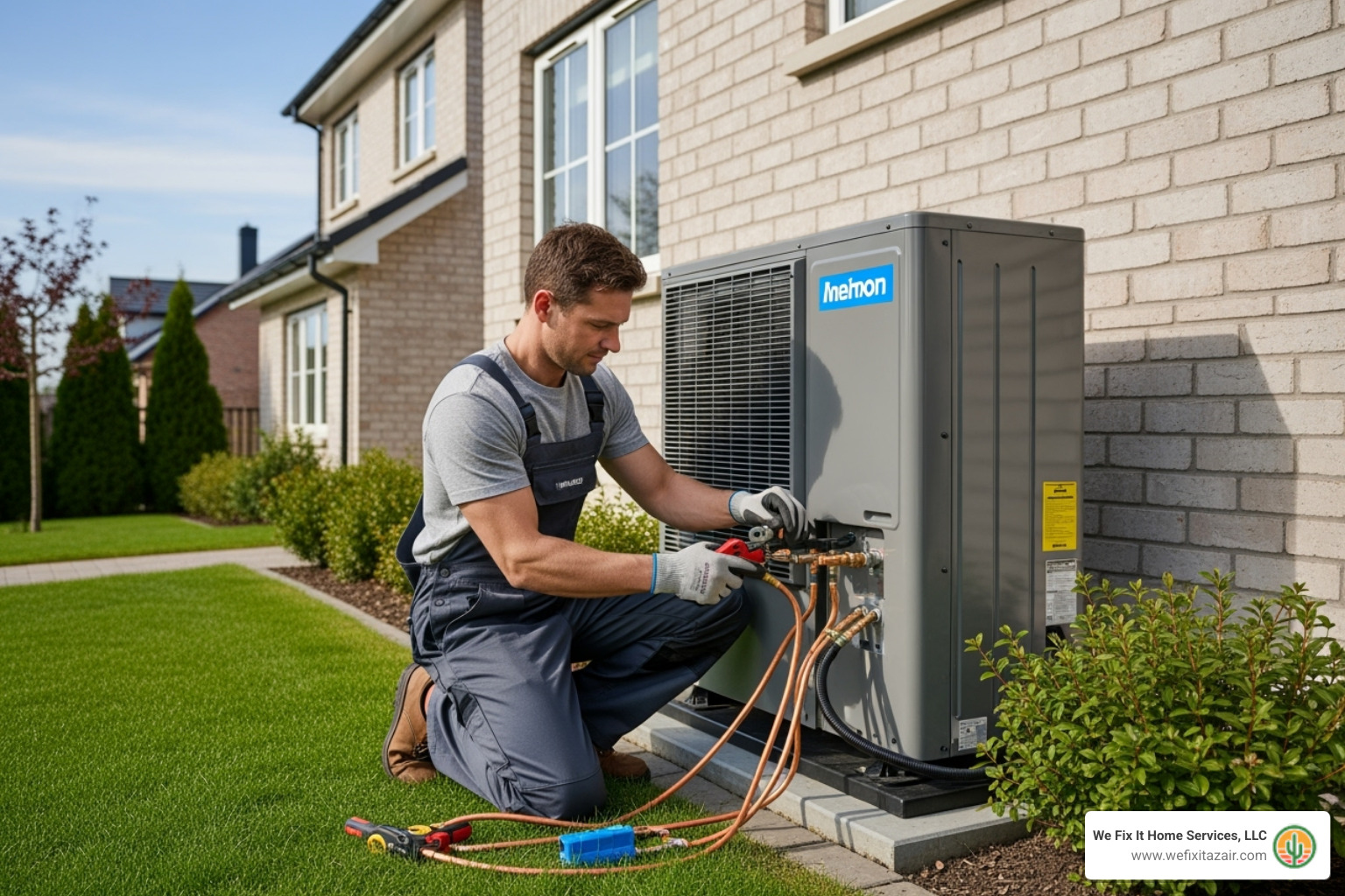 technician professionally installing an outdoor unit - heat pump replacement queen creek az technician professionally installing an outdoor unit - heat pump replacement queen creek az