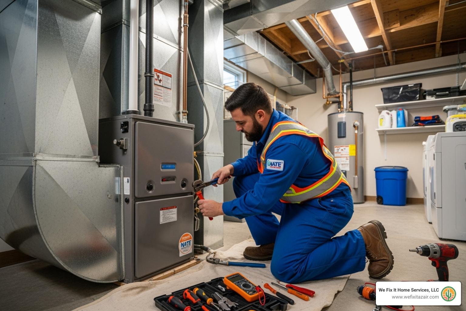 a NATE-certified technician installing a new furnace - furnace installation gilbert a NATE-certified technician installing a new furnace - furnace installation gilbert