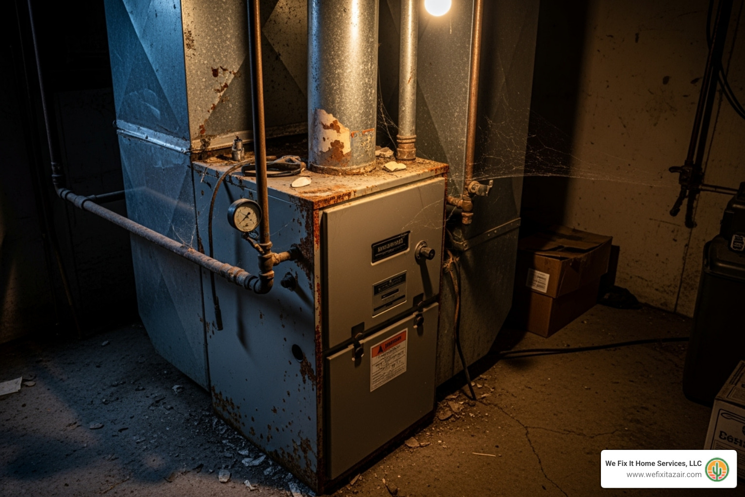 Old, visibly worn-out furnace unit - furnace installation glendale