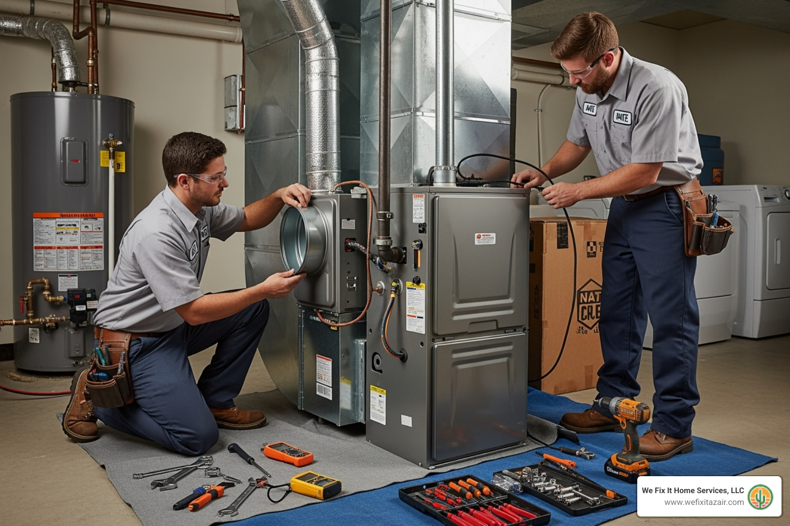 NATE-certified technicians professionally installing a new furnace - furnace installation glendale