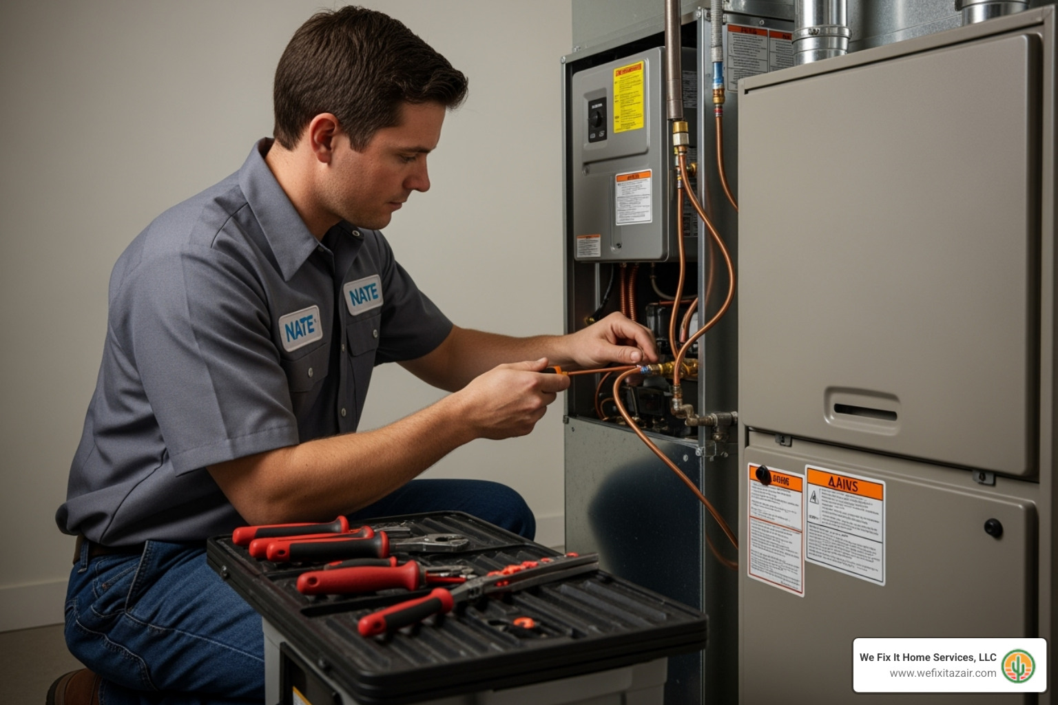 NATE-certified technician professionally installing a new furnace - furnace installation peoria