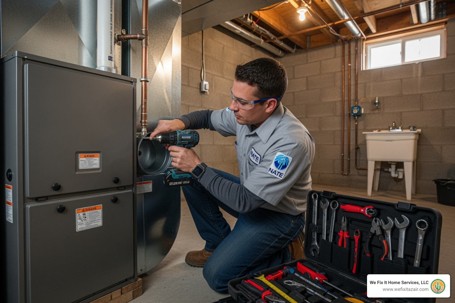 NATE certified technician installing furnace - furnace installation tempe NATE certified technician installing furnace - furnace installation tempe