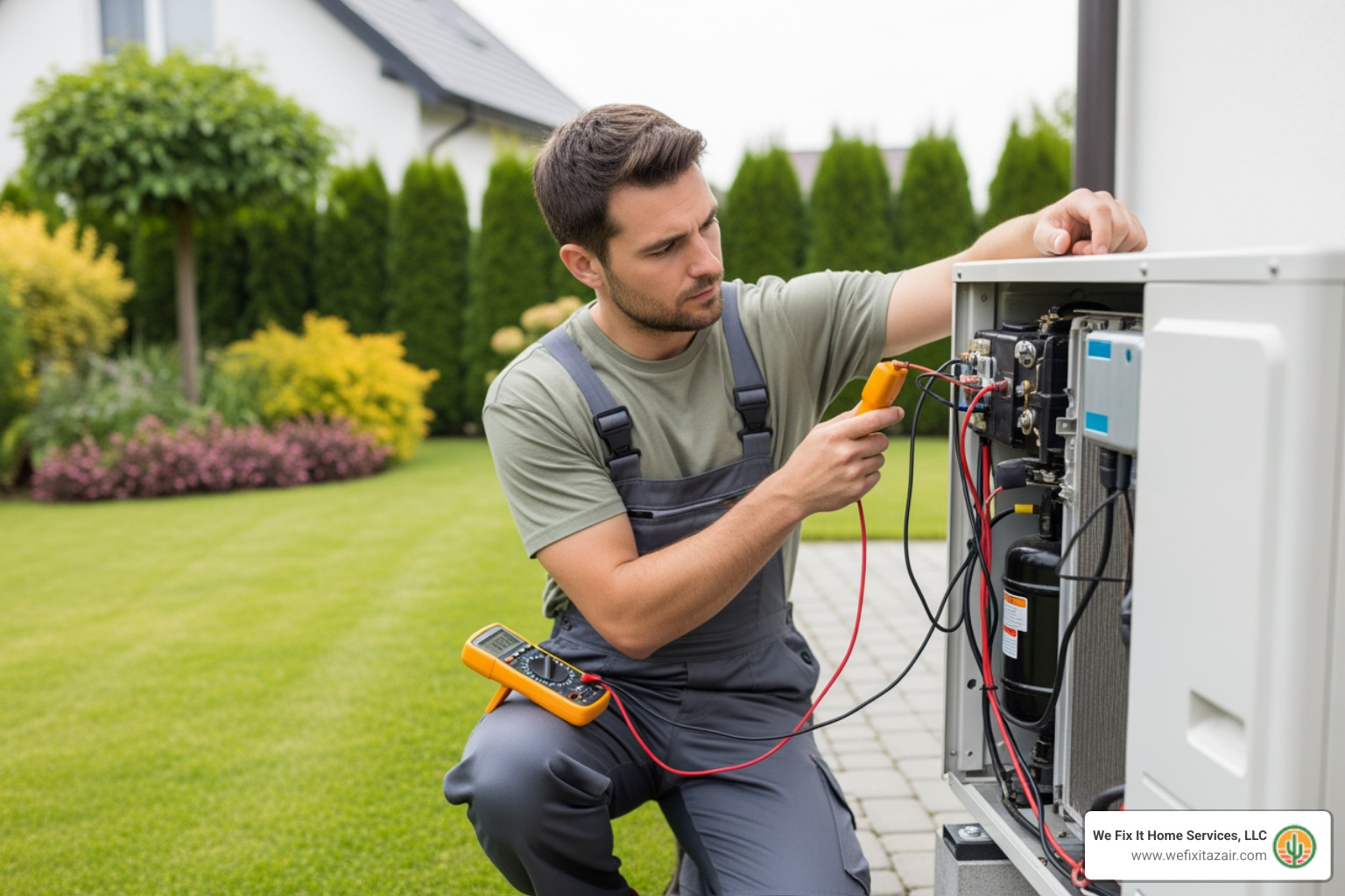 A technician performing routine maintenance on an outdoor heat pump unit, checking components and ensuring optimal function. - What are the best companies for heat pump installation in Chandler?" A technician performing routine maintenance on an outdoor heat pump unit, checking components and ensuring optimal function. - What are the best companies for heat pump installation in Chandler?"
