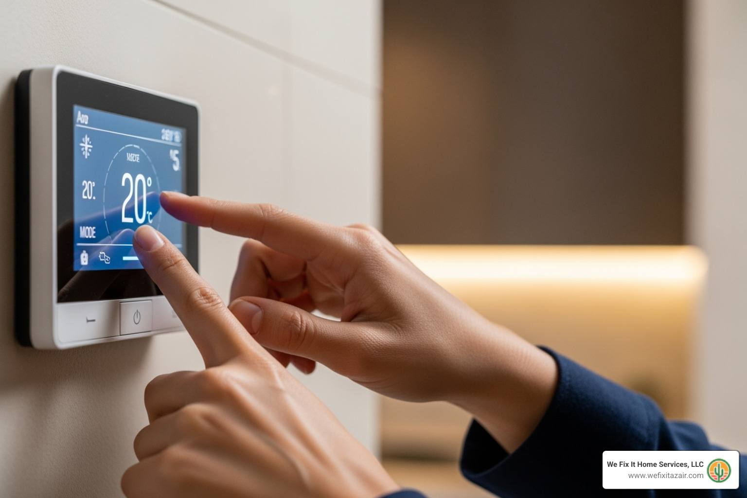 homeowner checking their thermostat settings - furnace repair apache junction