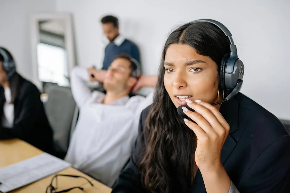 Close up of a woman wearing headset