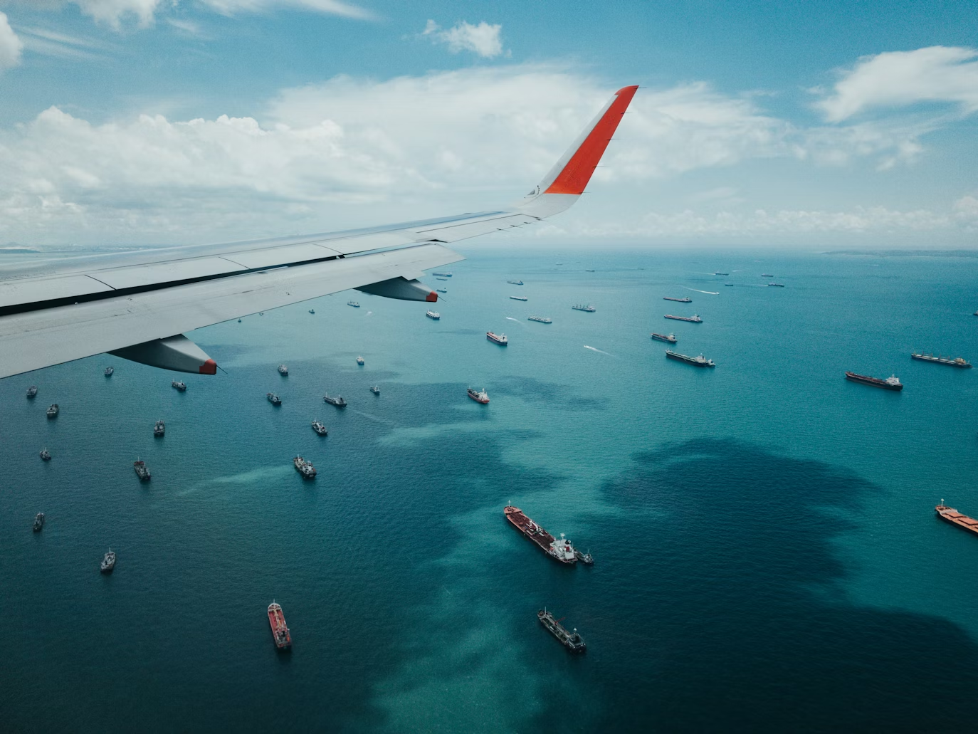 White and red airplane wing