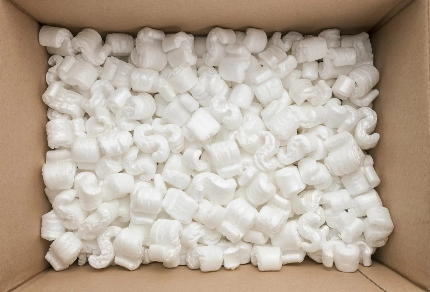 A box full of polystyrene peanuts