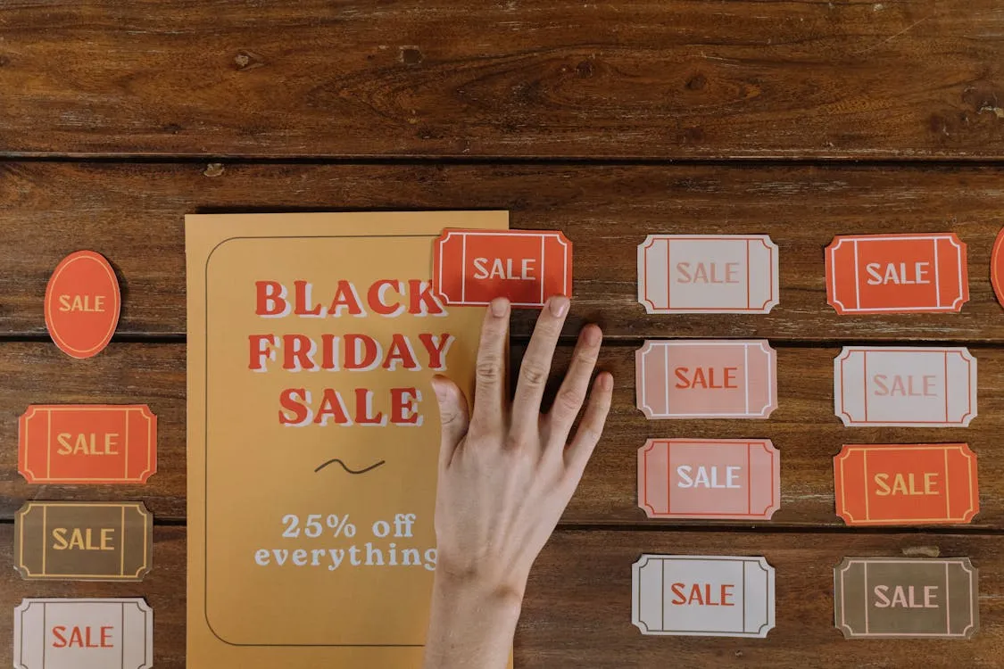 Sale signs on a table