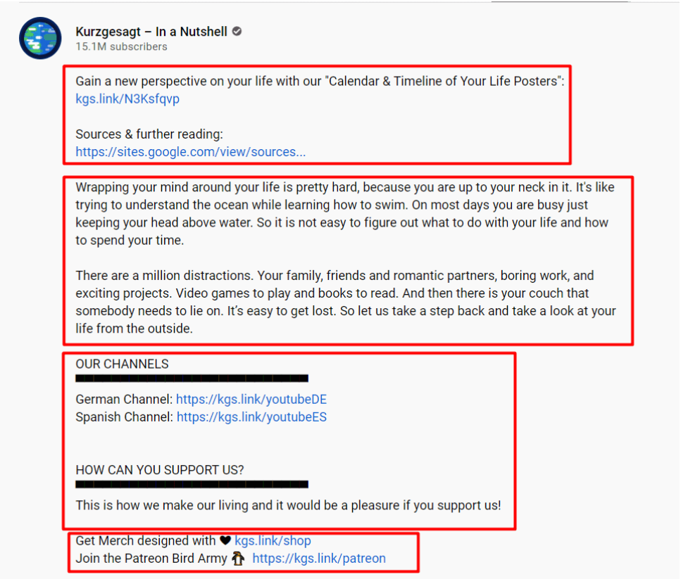 YouTube description screenshot