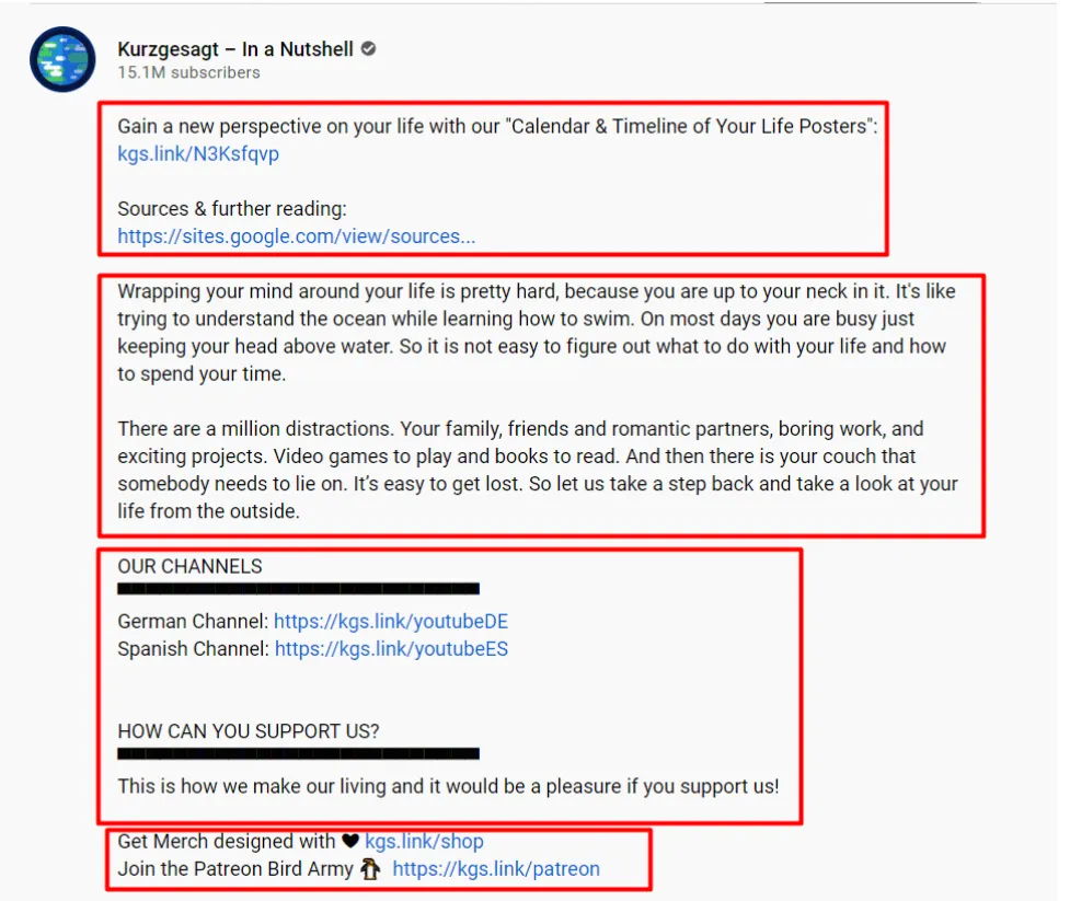 YouTube description screenshot