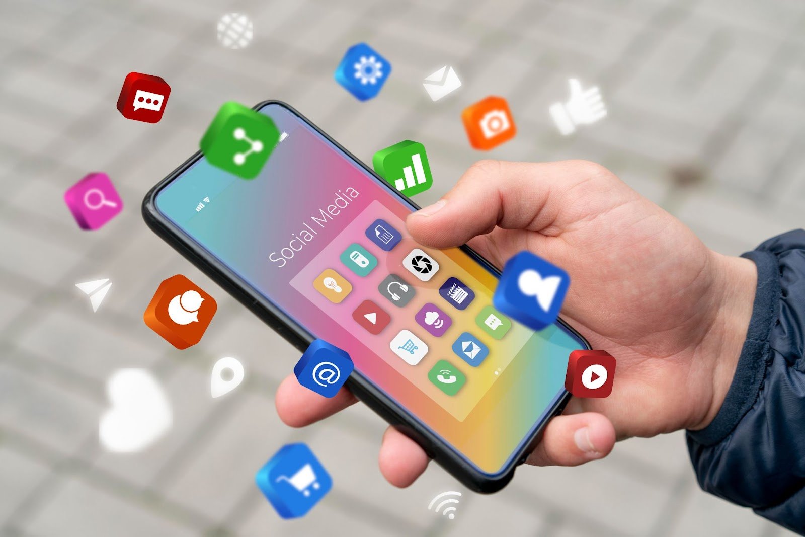 Social media icons on a phone