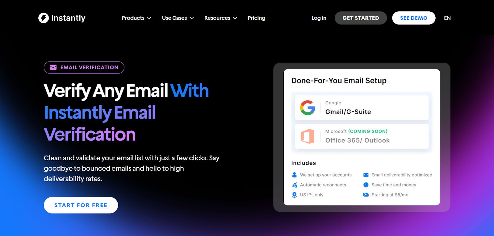 Instantly Email Verification page