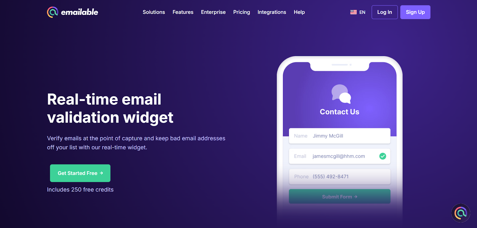 Emailable homepage