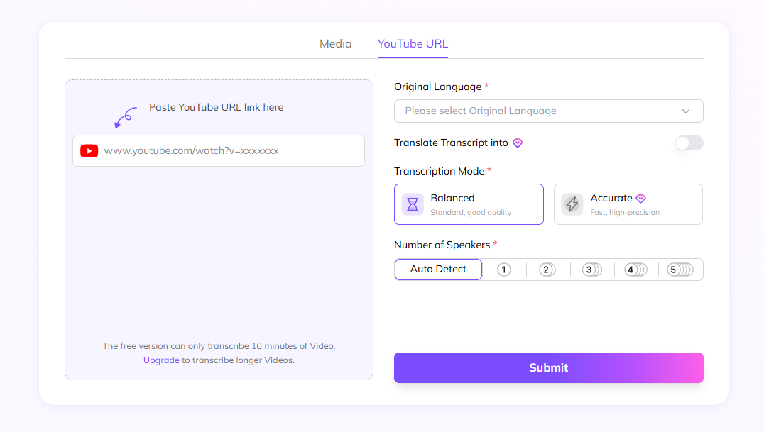 Paste YouTube URL link