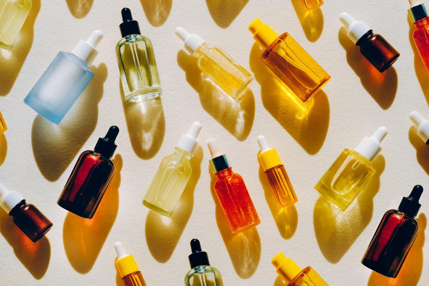 Serum bottles flat lay