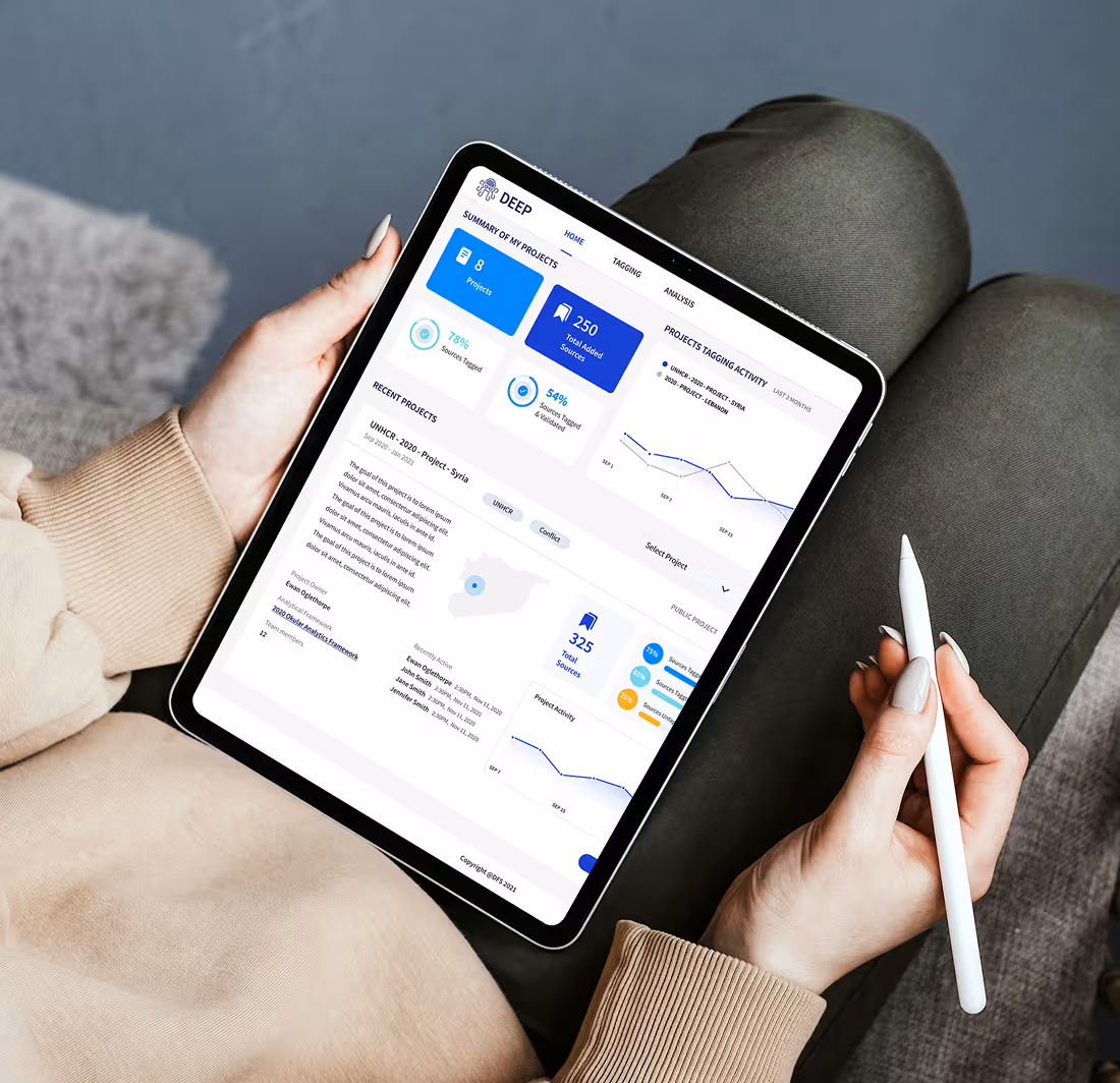 Person holding an ipad with the DEEP application on the screen