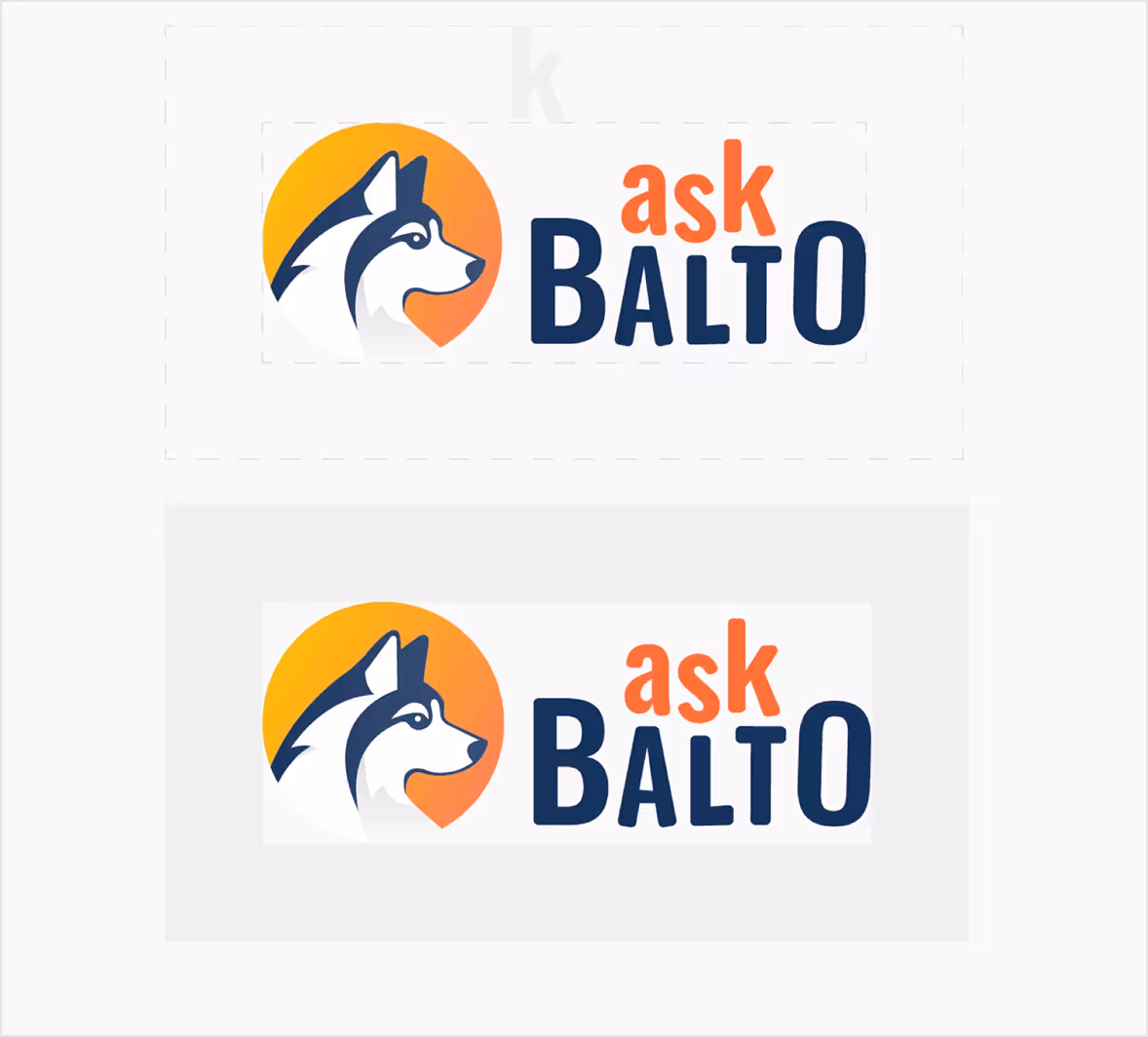 AskBalto logo that shows the blue Balto dog in an orange circle with the playful askBalto text to the right