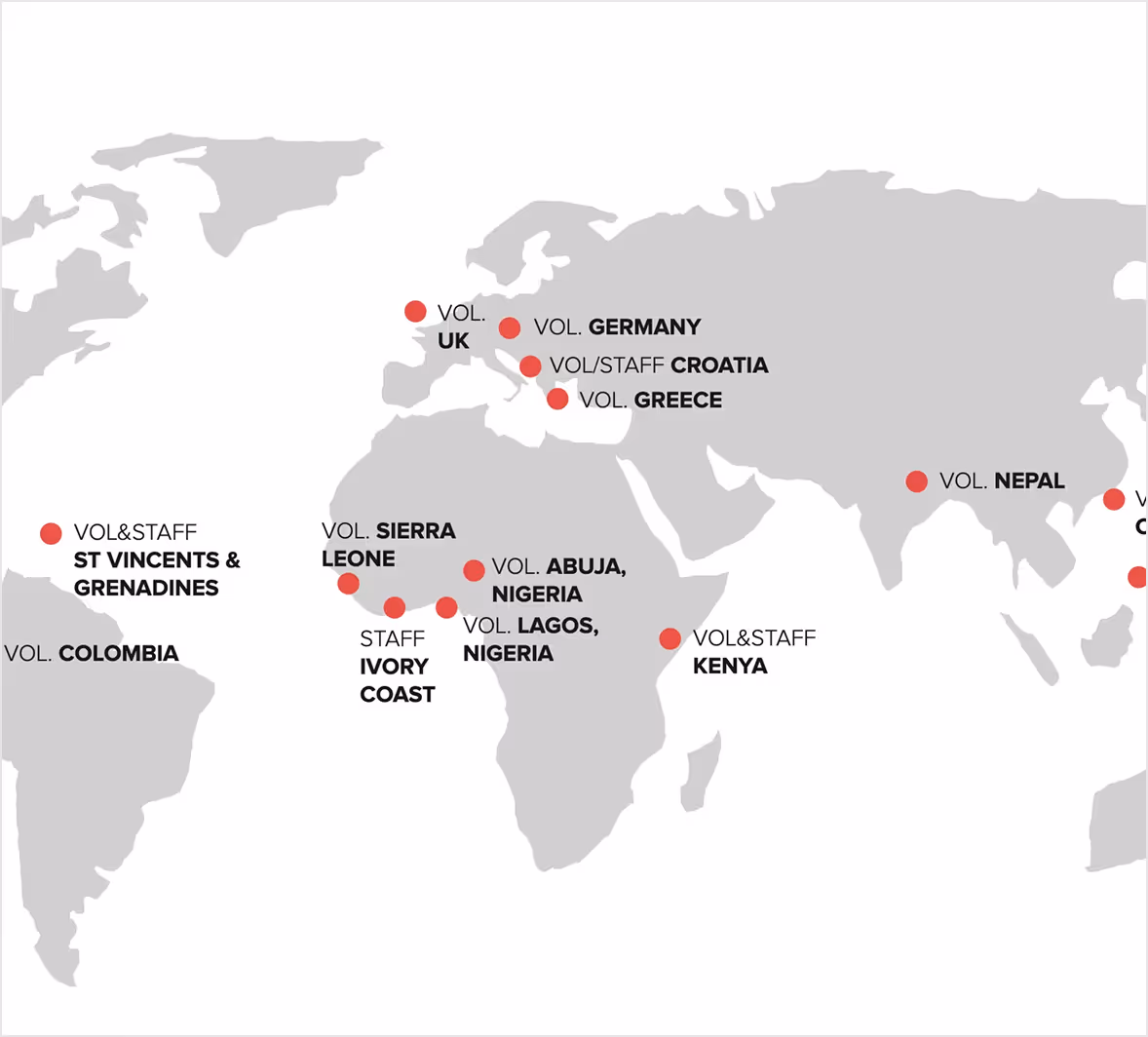 Screenshot of a map, showing the diverse range of locations involved in user interviews