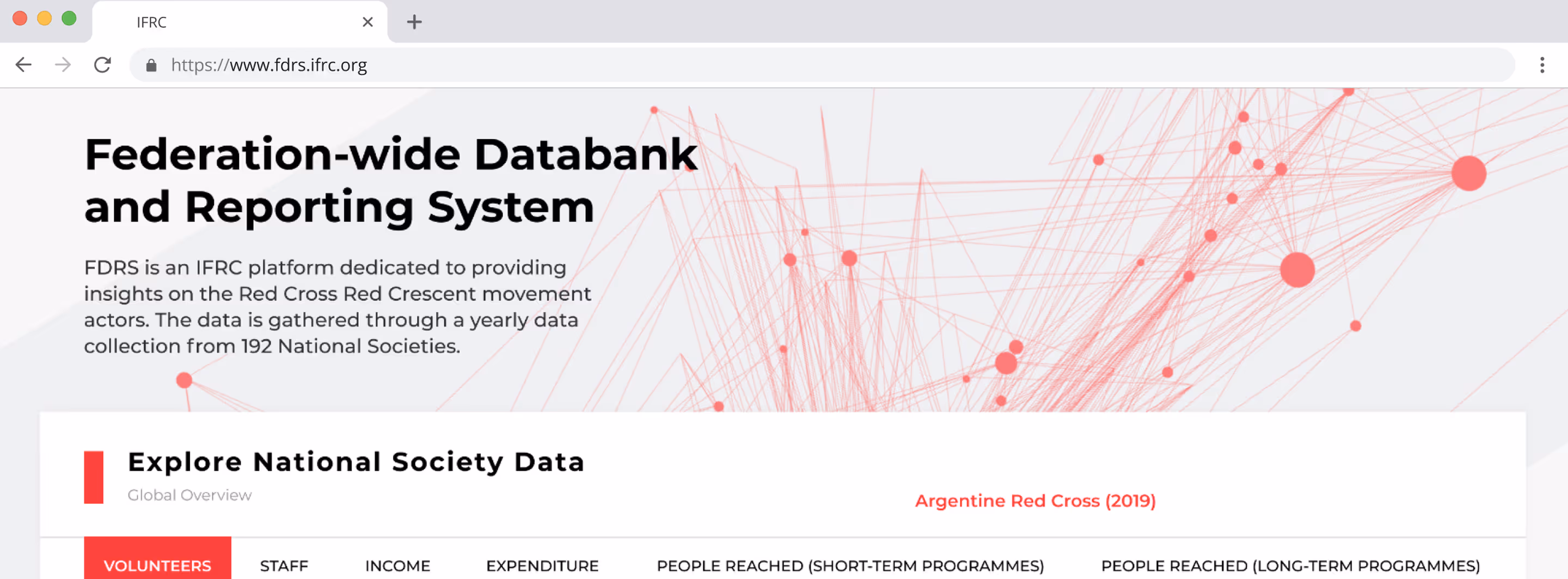 A screenshot of the FDRS platform