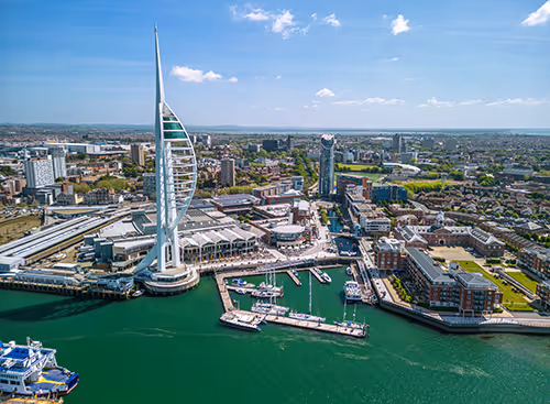 Skyline image of Portsmouth City from the water.