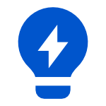 A blue light bulb icon