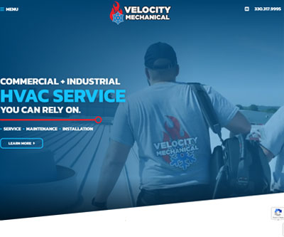 New Website Design for Velocity Mechanical in Wooster Ohio by Snyder Advertising