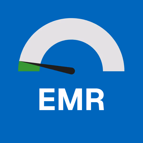 A dashboard meter with the acronym EMR