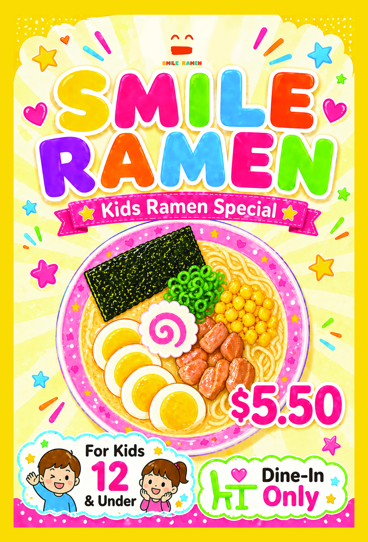 IPPUDO Smile Ramen for kids featuring a small ramen bowl with noodles, broth, and family-friendly Japanese dining.