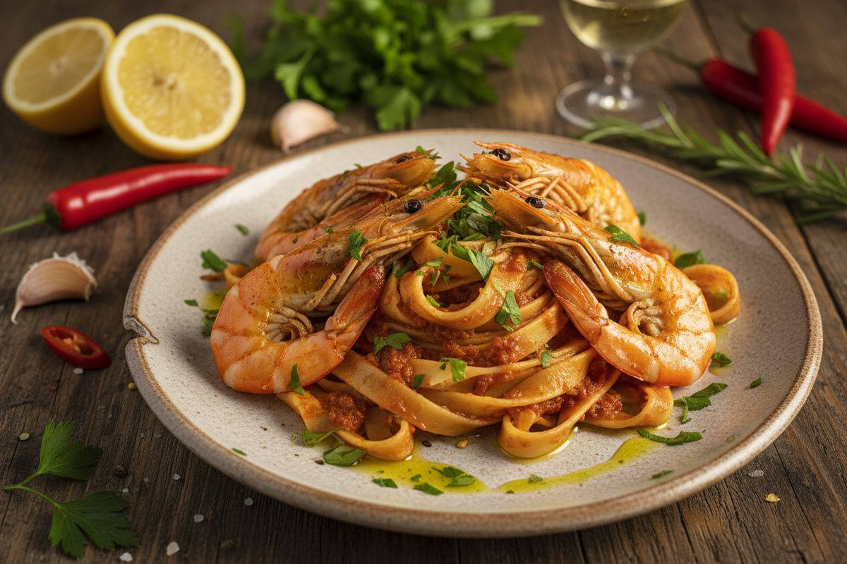 Tulinen nduja ja mehevät scampit yhdistyvät nopeaksi, italialaiseksi pastaklassikoksi, joka on valmis alle puolessa tunnissa.