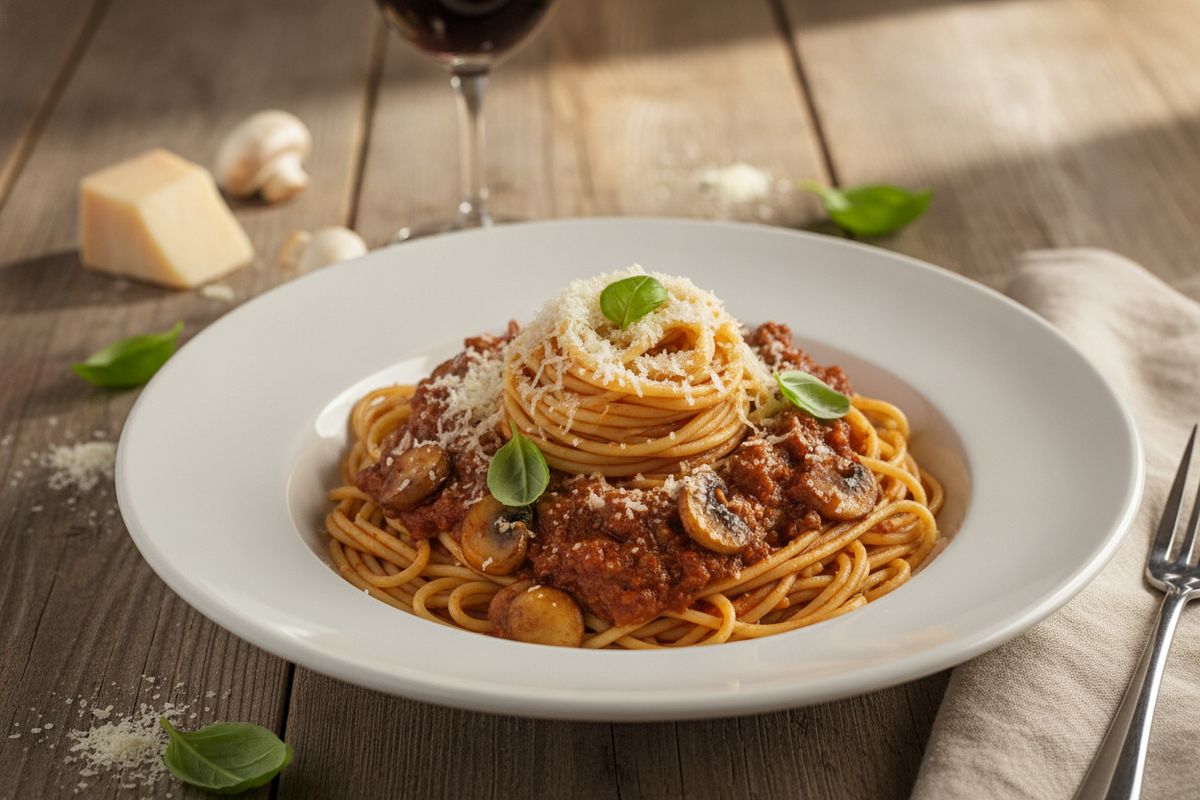Täyteläinen sieni-spagettibolognese on lohdukas kasvisversio italialaisesta pastaklassikosta, joka valmistuu helposti ja sopii koko perheelle.
