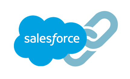 Salesforce logo with a linked chain icon, symbolizing connection.