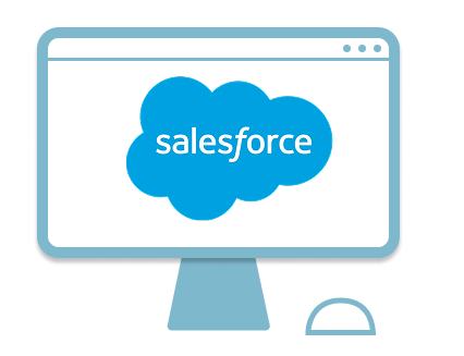 Desktop computer displaying the Salesforce logo with a matching mouse beside it.